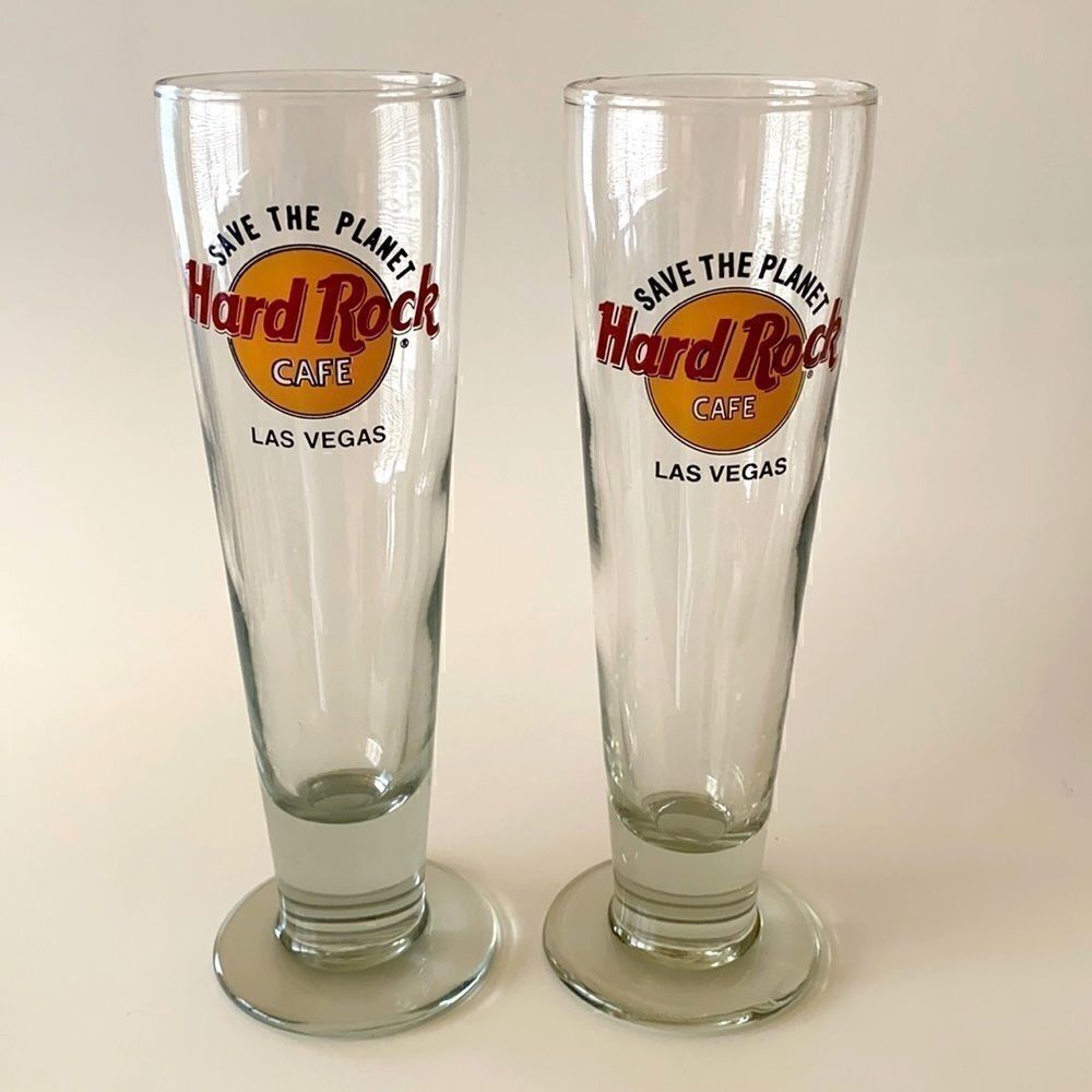 2 Vintage Hard Rock Cafe Las Vegas Pilsner Beer Glasses